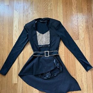 Kelle solo costume -black Long-Sleeve Dress, covered with gold Sawatzky crystals